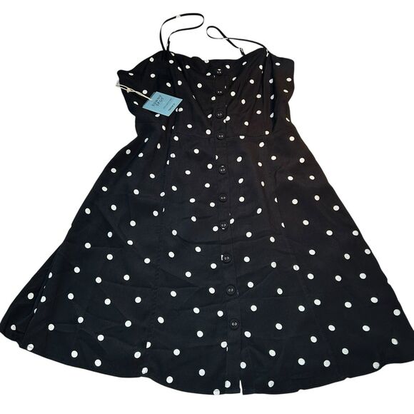 NEW Forever 21 Mini Dress Size Large Black and White Polka Dots Spaghetti Straps - Picture 2 of 9